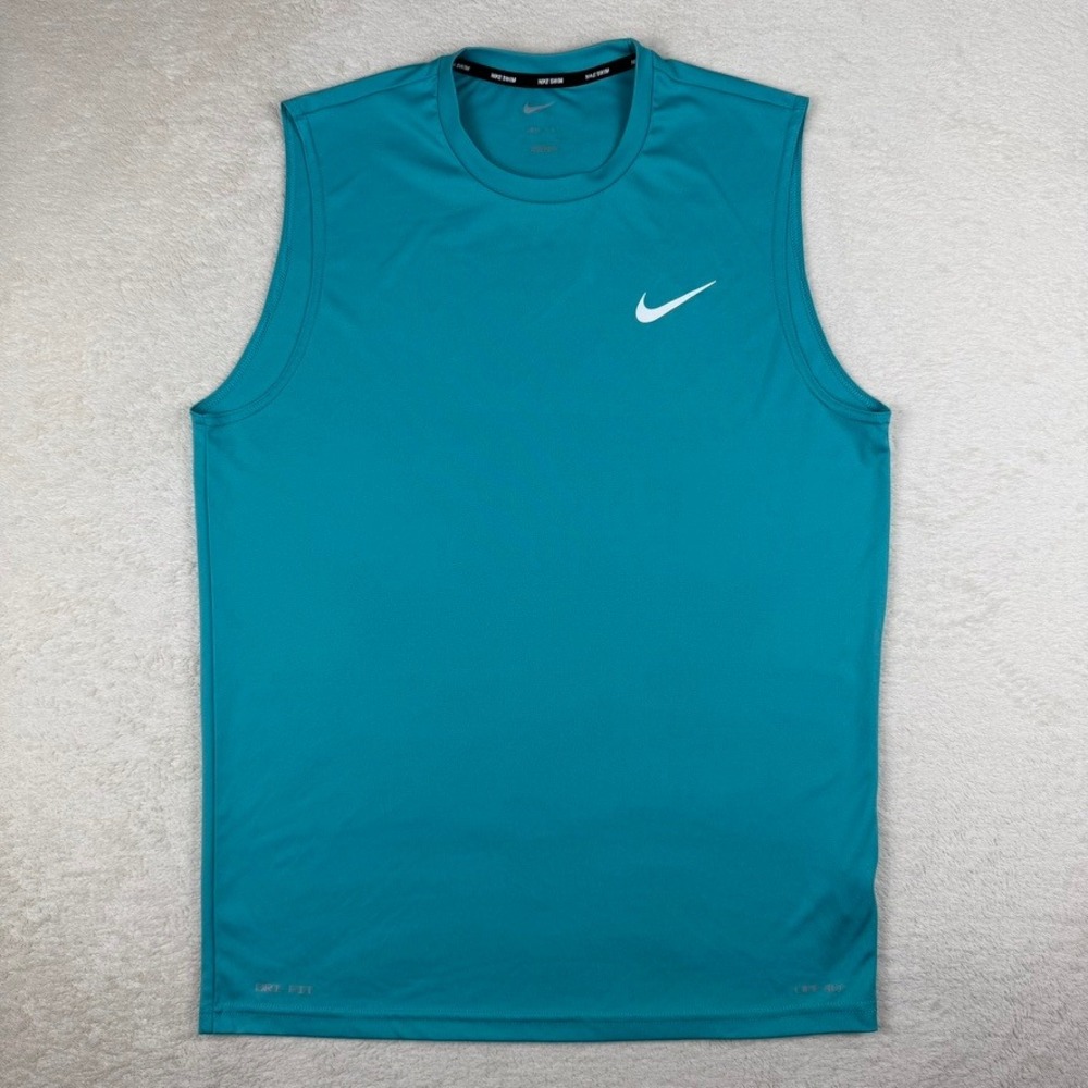 Nike Swim Dri-FIT Muscle Tank Top Mens Small Teal Blue UPF 40+ Sleeveless Shirt